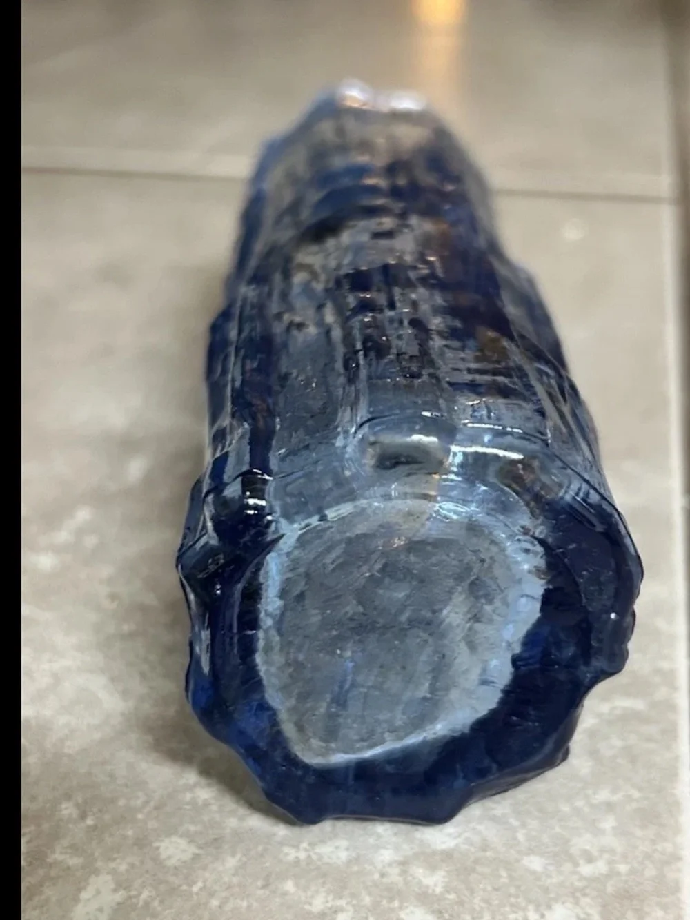 Vintage Ravenhead Glass Vase blue bark effect Mid Century